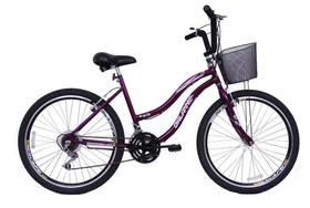Bicicleta Aro 26 Feminina Beach 18 Marchas Violeta - Dalannio Bike