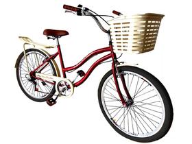 Bicicleta aro 26 Feminina com cesta grande 6 marchas vermelh - Maria Clara Bikes