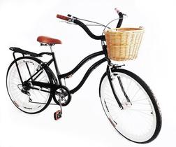 Bicicleta Aro 26 Feminina Retrô Cesta Marchas Preto Bicicleta Aro 26 Feminina Retrô Cesta Marchas Preto