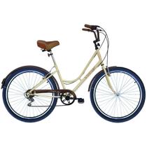 Bicicleta Aro 26 Feminina Retrô Vintage 6 Marchas DB Bege