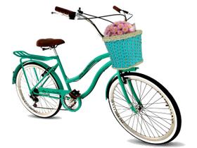 Bicicleta aro 26 feminina vintage cesta tipo vime 6v verde