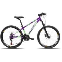 Bicicleta aro 26 Freeride PRO X Mandrake Hiten 21 Velocidades Freio a Disco Aros Vmaxx Laranja Adesivo Azul e Amarelo