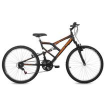 Bicicleta Aro 26 Fullsion 18V Suspensão Mormaii Preto e Laranja