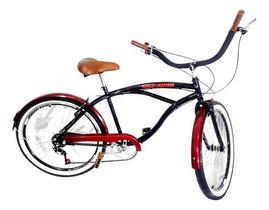 Bicicleta Aro 26 Masculina Retrô Vintage 6v Preto Vermelho