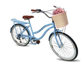 Bicicleta aro 26 modelo retrô cesta tipo vime 6v azulbbclaro