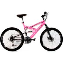 Bicicleta Aro 26 MTB 18V Full Suspention Duplo Freio a Disco Max 260 Pink