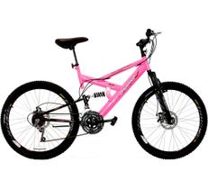 Bicicleta Aro 26 MTB 18V Full Suspention Duplo Freio a Disco Max 260 Pink Bicicleta Aro 26 MTB 18V Full Suspention Duplo Freio a Disco Max 260 Pink