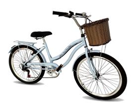 Bicicleta aro 26 passeio cestinha tipo vime 6v azbb claro - Maria Clara Bikes
