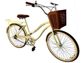 Bicicleta Aro 26 passeio retrô s/ marchas cesta plast bege