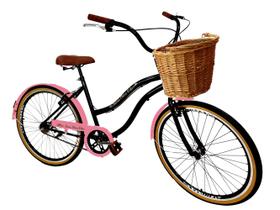 Bicicleta Aro 26 passeio s/ marchas com cesta Vime Preto Rsa