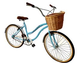Bicicleta Aro 26 passeio sem marchas c/ Cesta Vime Azul BB