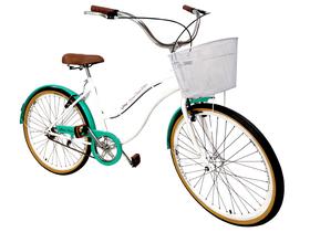 Bicicleta Aro 26 passeio sem marchas com cesta Branco Verde - Maria Clara Bikes