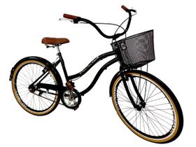 Bicicleta Aro 26 passeio sem marchas com cesta metal Preto - Maria Clara Bikes