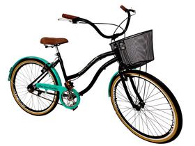 Bicicleta Aro 26 passeio sem marchas com cesta Preto Verde
