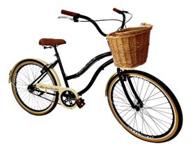 Bicicleta Aro 26 passeio sem marchas com cesta Vime Preto