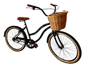 Bicicleta Aro 26 passeio sem marchas com cesta Vime Preto