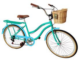 Bicicleta aro 26 passeio urbana 6v bagageiro vime verde