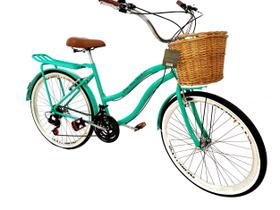Bicicleta aro 26 retrô 18 marchas cesta de vime bagageiro