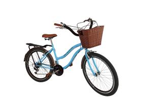 Bicicleta aro 26 retrô 18 marchas cesta plast bagageiro azul