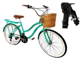 Bicicleta Aro 26 Retrô 18v C/ Cadeirinha frontal Verde água