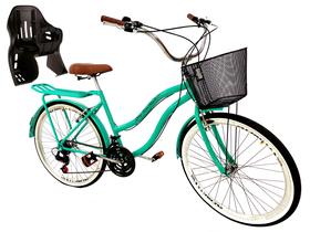 Bicicleta Aro 26 Retrô 18v C/ Cadeirinha infantil Verde água