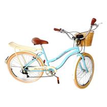 Bicicleta aro 26 retrô 6v cesta Grande bagageiro Azul bg
