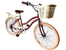 Bicicleta aro 26 retrô 6v cesta Grande bagageiro Vermelho