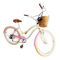 Bicicleta Aro 26 retro 6v Cesta vime natural Bege rs