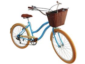 Bicicleta Aro 26 retro 6v Cesta vime sintético Azul bg