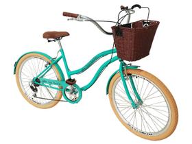 Bicicleta Aro 26 retro 6v Cesta vime sintético Verde