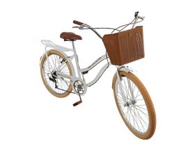 Bicicleta aro 26 retro 6v com cesta de plástico bagageiro