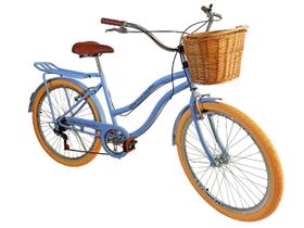 Bicicleta aro 26 retro 6v com cesta de vime bagageiro Azulbb
