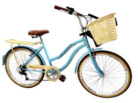 Bicicleta aro 26 retrô bagageiro cesta reforçada 6v Azul bb
