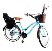 Bicicleta Aro 26 Retrô C/ Cadeirinha Infantil Tras Azul BB