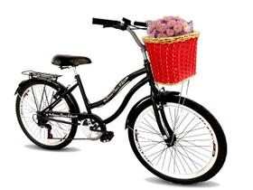 Bicicleta aro 26 retrô cesta 6 marchas passeio cor preto - Maria Clara Bikes