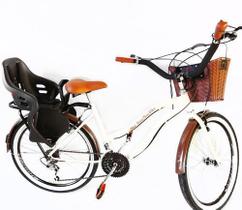 Bicicleta Aro 26 Retrô Com Cadeirinha Infantil Tras Branco - Maria Clara Bikes