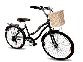 Bicicleta aro 26 retrô com cesta 6 marchas cor preto