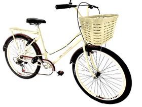 Bicicleta Aro 26 retrô tipo ceci cesta grande 6 marchas mary