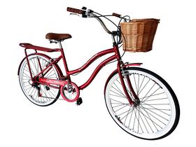 Bicicleta Aro 26 Retrô Vintage 6v Cesta Vime Vermelho