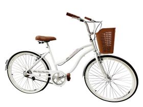 Bicicleta Aro 26 Retrô Vintage Adulto Cesta plástica Branco Bicicleta Aro 26 Retrô Vintage Adulto Cesta plástica Branco