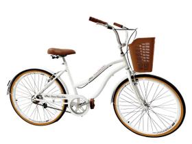 Bicicleta Aro 26 Retrô Vintage Adulto Cesta reforçada Branco