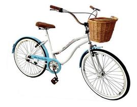Bicicleta Aro 26 Retrô Vintage Adulto Cesta Vime Branco Azul