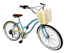 Bicicleta Aro 26 Retrô Vintage Aro Aero azul com bege - Maria Clara Bikes