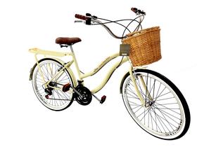 Bicicleta Aro 26 Retrô Vintage C/ Cestinha De Vime 18V bege