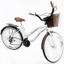 Bicicleta Aro 26 Retrô Vintage C/ Cestinha De Vime 18V Branco