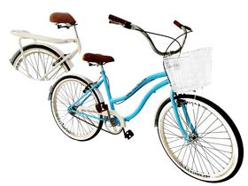 Bicicleta Aro 26 Retrô Vintage Cesta e Bagageiro Azul BB Brc