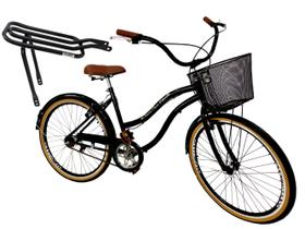 Bicicleta Aro 26 Retrô Vintage Cesta e Bagageiro Preto