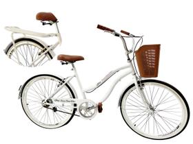 Bicicleta Aro 26 Retrô Vintage Cesta forte Bagageiro Branco