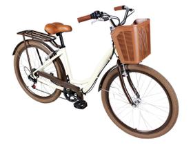 Bicicleta aro 26 retrô vintage classico- creme com marrom- 7 marchas - Dream Bike