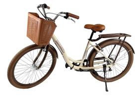 Bicicleta aro 26 retrô vintage classico- creme com marrom- 7 marchas - Dream Bike